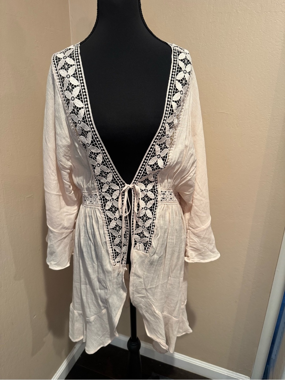 Love Tree  Cream Crochet-Trim Tie-Front Swim Coverup